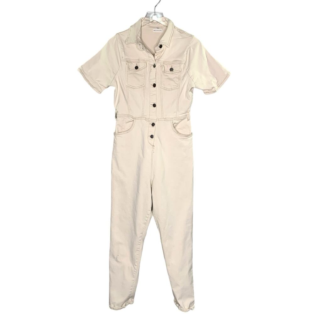 Avec Les Filles 30 Tan Short Sleeve Utility Jumpsuit Cotton Blend Normcore *flaw